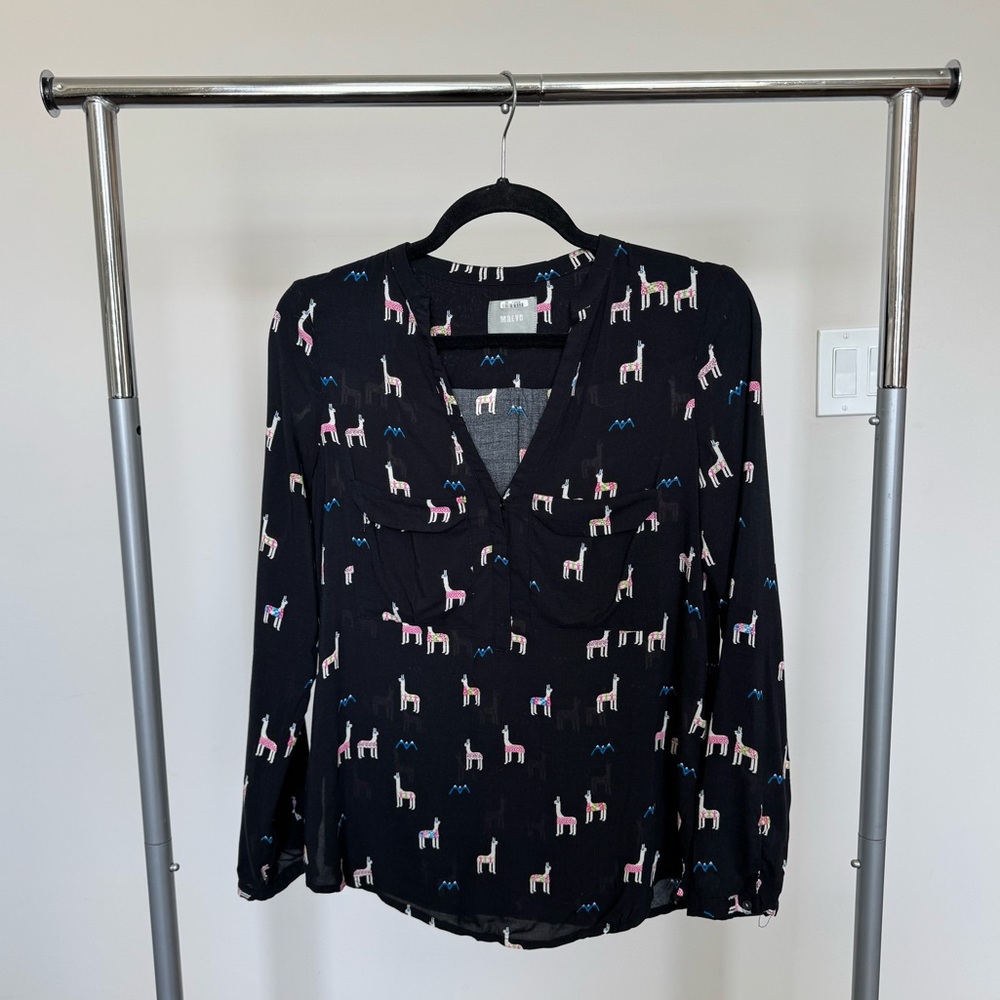 Maeve Black Top with Llama Design